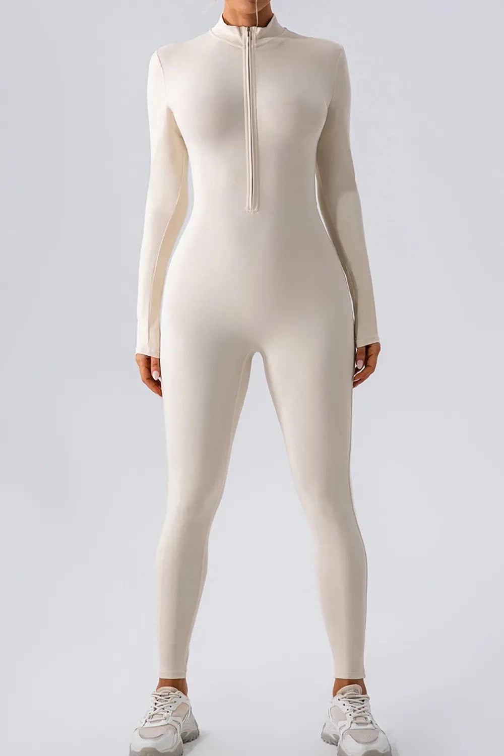 Half Zip Mock Neck Active Jumpsuit - ShalayeFashion