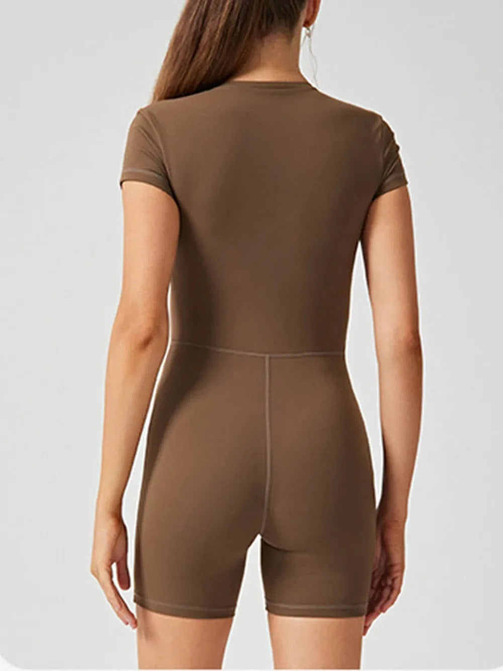 Half Zip Short Sleeve Active Romper - ShalayeFashion