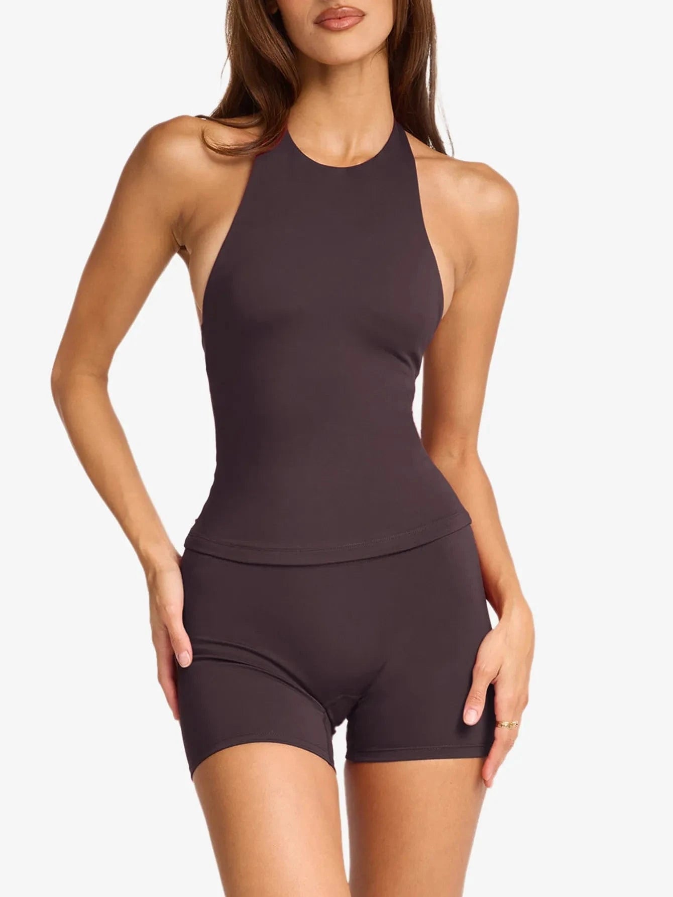 Halter Neck Cami and Shorts Active Set - ShalayeFashion