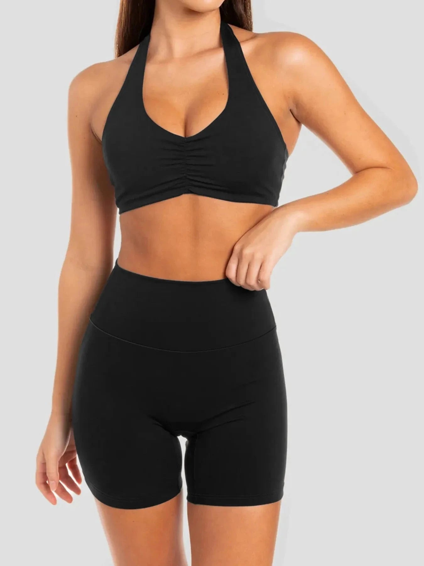 Halter Neck Cami and Shorts Active Set - ShalayeFashion