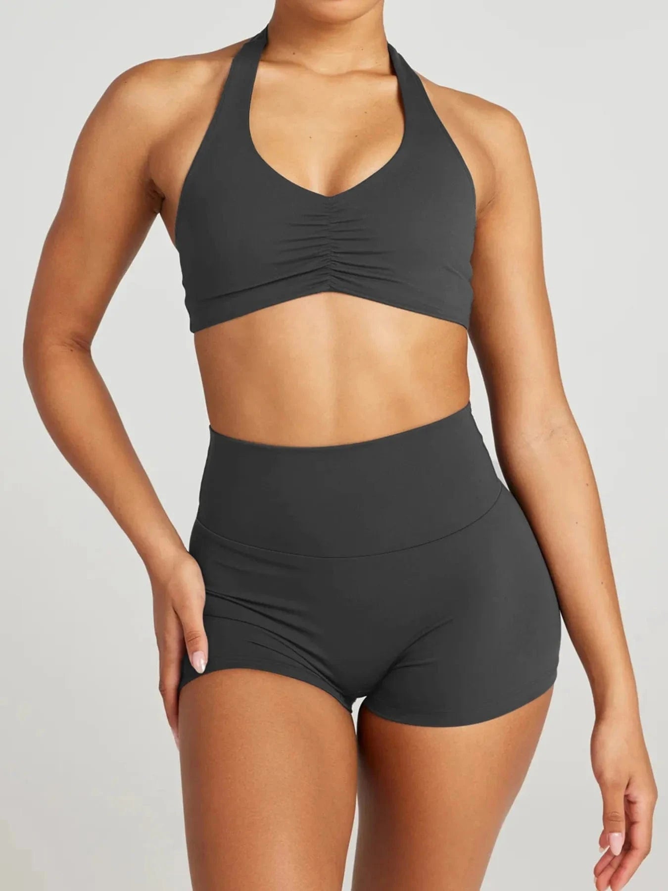 Halter Neck Cami and Shorts Active Set - ShalayeFashion