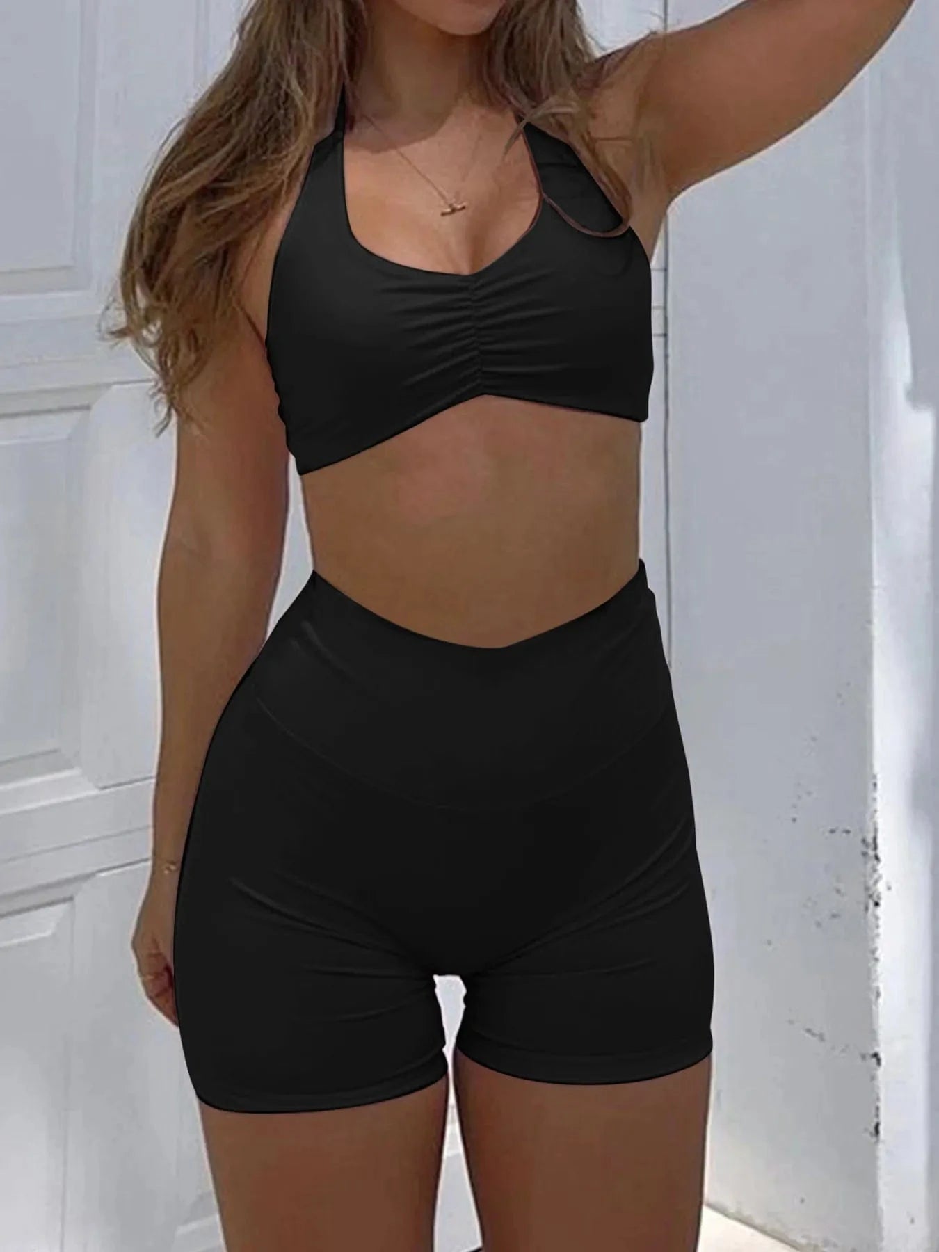 Halter Neck Cami and Shorts Active Set - ShalayeFashion