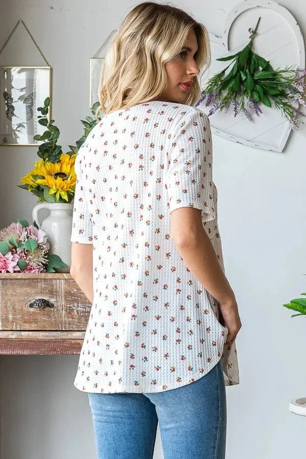 Heimish Full Size Crisscross Ditsy Floral Babydoll Top Plus Size - ShalayeFashion