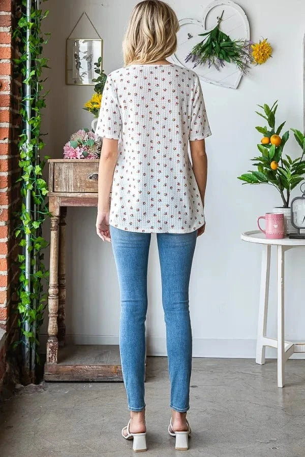 Heimish Full Size Crisscross Ditsy Floral Babydoll Top Plus Size - ShalayeFashion