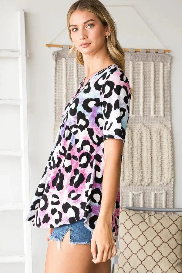 Heimish Full Size Crisscross Neck Animal Print Babydoll Top Plus Size - ShalayeFashion