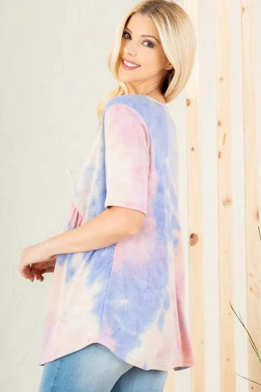 Heimish Full Size Crisscross Tie Dye Babydoll Top Plus Size - ShalayeFashion
