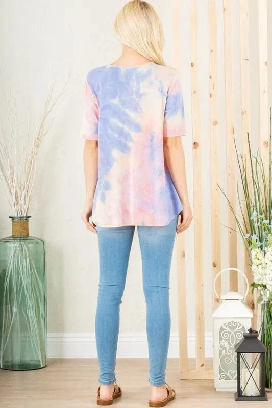 Heimish Full Size Crisscross Tie Dye Babydoll Top Plus Size - ShalayeFashion