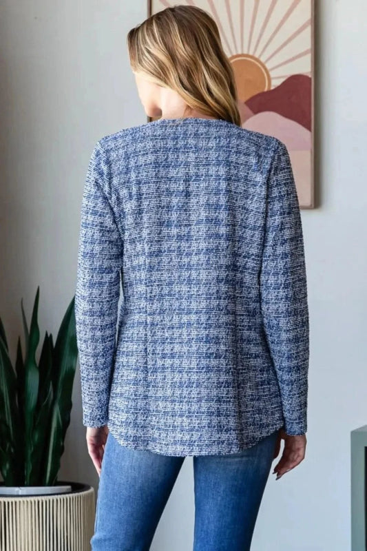 Heimish Full Size Houndstooth Tweed Open Front Blazer - ShalayeFashion
