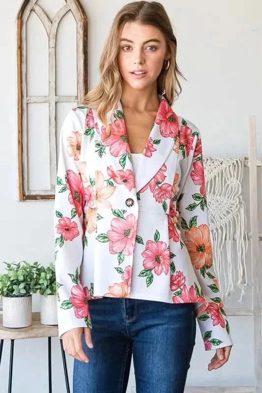 Heimish Full Size Multi Color Floral Blazers with Tunic Plus Size - ShalayeFashion