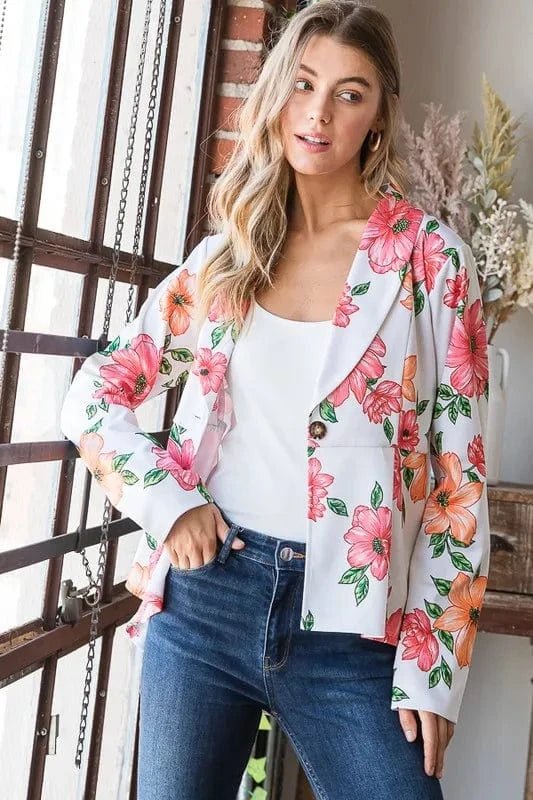 Heimish Full Size Multi Color Floral Blazers with Tunic Plus Size - ShalayeFashion