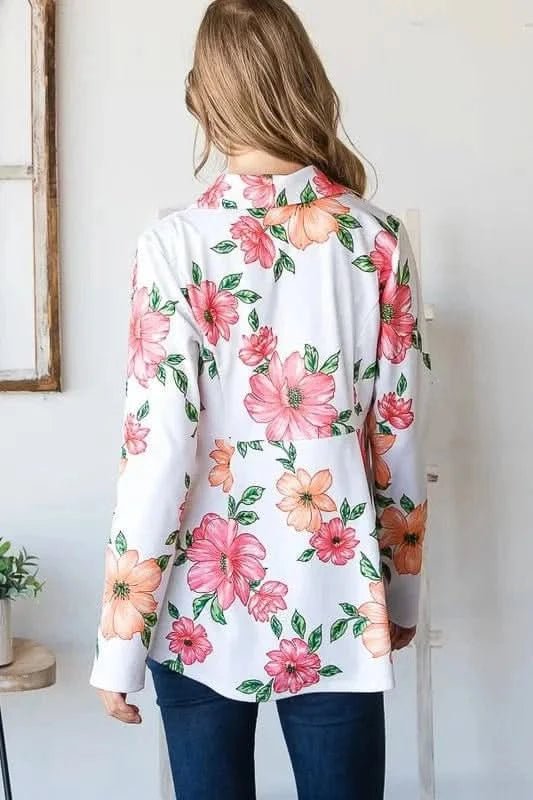 Heimish Full Size Multi Color Floral Blazers with Tunic Plus Size - ShalayeFashion