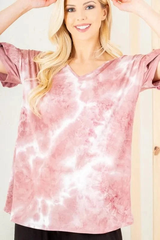 Heimish Full Size Ruffled Sleeve Tie Dye Top Plus Size - ShalayeFashion