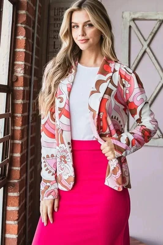 Heimish Full Size Shawl Floral Open Blazers Plus Size - ShalayeFashion