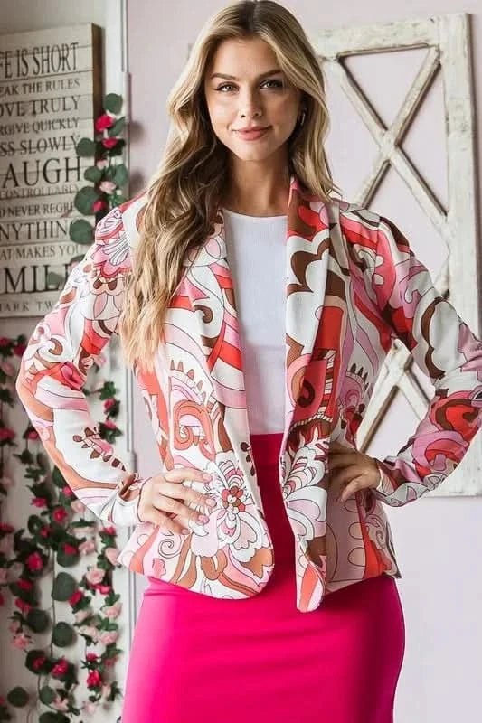 Heimish Full Size Shawl Floral Open Blazers Plus Size - ShalayeFashion