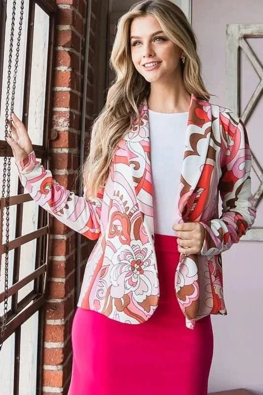 Heimish Full Size Shawl Floral Open Blazers Plus Size - ShalayeFashion