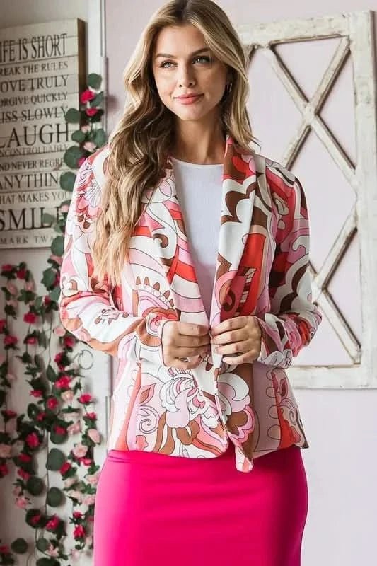 Heimish Full Size Shawl Floral Open Blazers Plus Size - ShalayeFashion