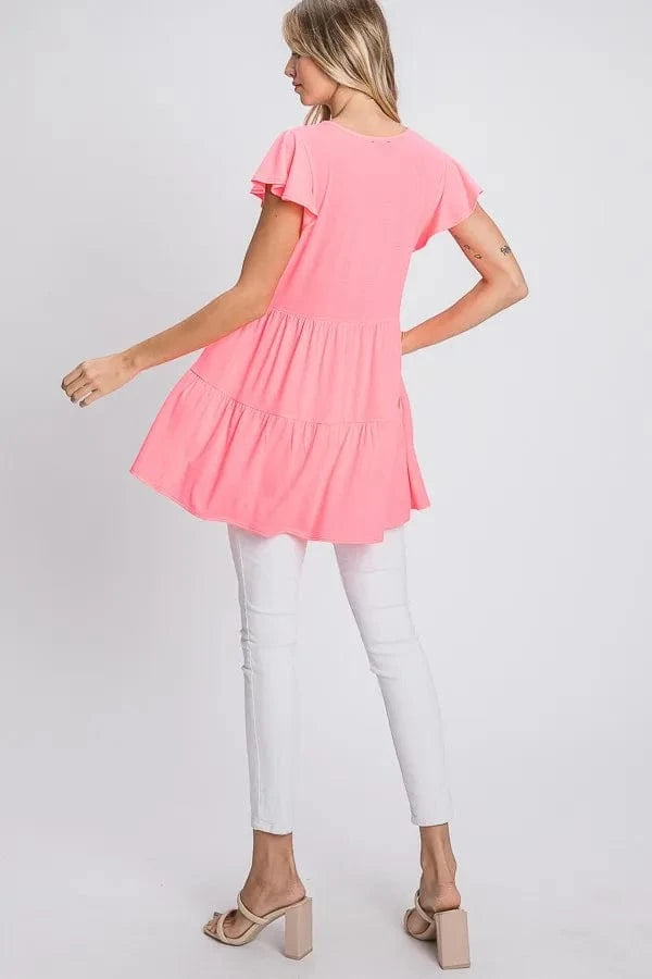 Heimish Full Size Tiered Round Neck Ruffle Sleeve Top Plus Size - ShalayeFashion