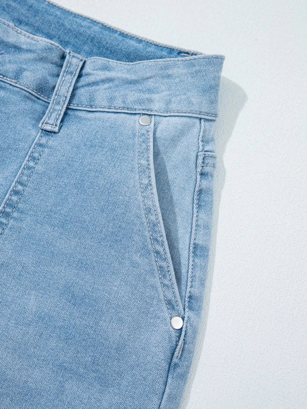 High Rise Barrel Relaxed Patch Pocket Jeans - ShalayeFashion