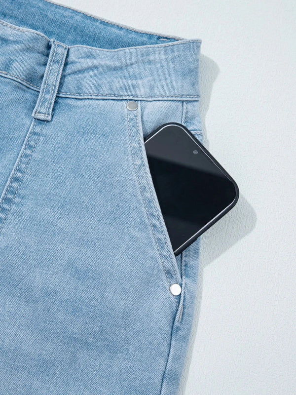 High Rise Barrel Relaxed Patch Pocket Jeans - ShalayeFashion