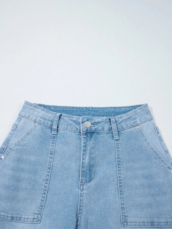 High Rise Barrel Relaxed Patch Pocket Jeans - ShalayeFashion