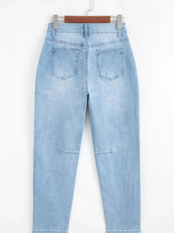 High Rise Barrel Relaxed Patch Pocket Jeans - ShalayeFashion