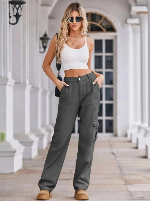 High - Waisted Cargo Jeans - ShalayeFashion
