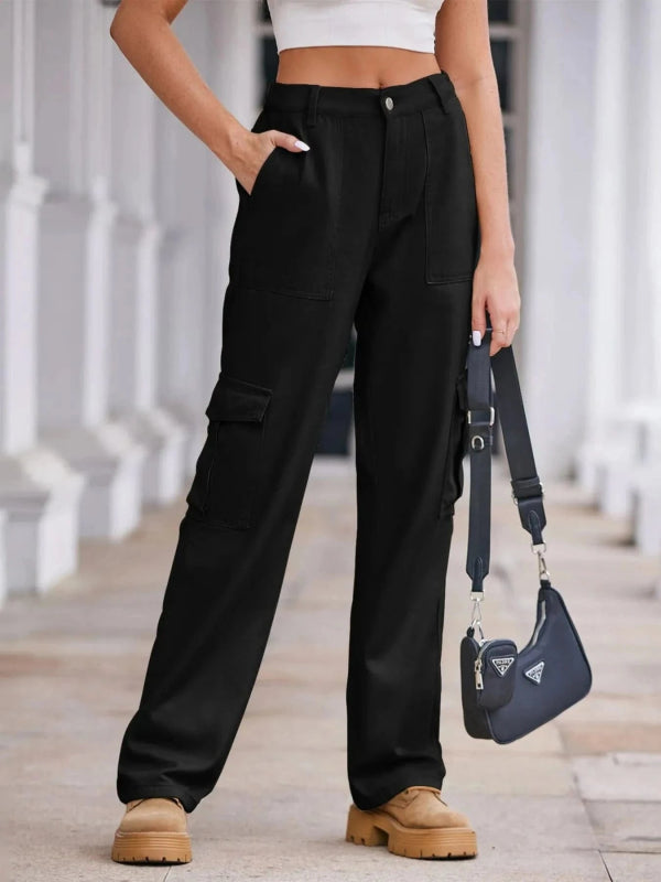 High - Waisted Cargo Jeans - ShalayeFashion