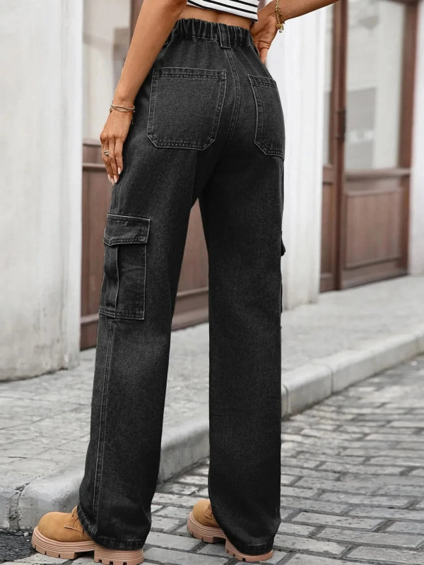 High - Waisted Cargo Jeans - ShalayeFashion