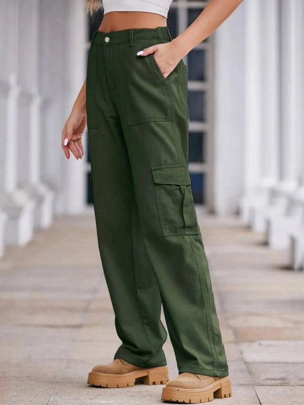 High - Waisted Cargo Jeans - ShalayeFashion
