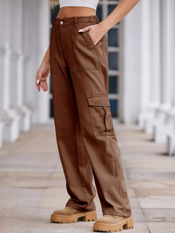 High - Waisted Cargo Jeans - ShalayeFashion