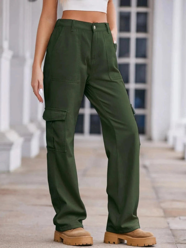 High - Waisted Cargo Jeans - ShalayeFashion