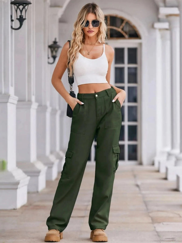 High - Waisted Cargo Jeans - ShalayeFashion