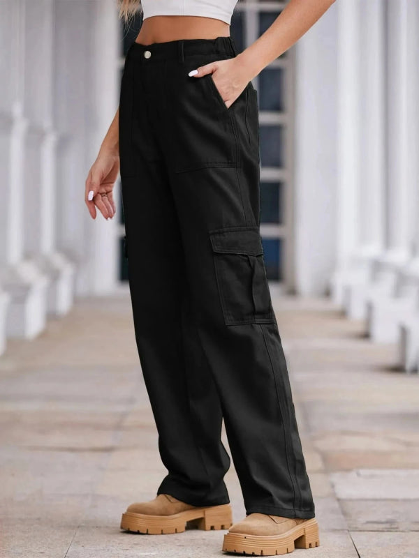 High - Waisted Cargo Jeans - ShalayeFashion