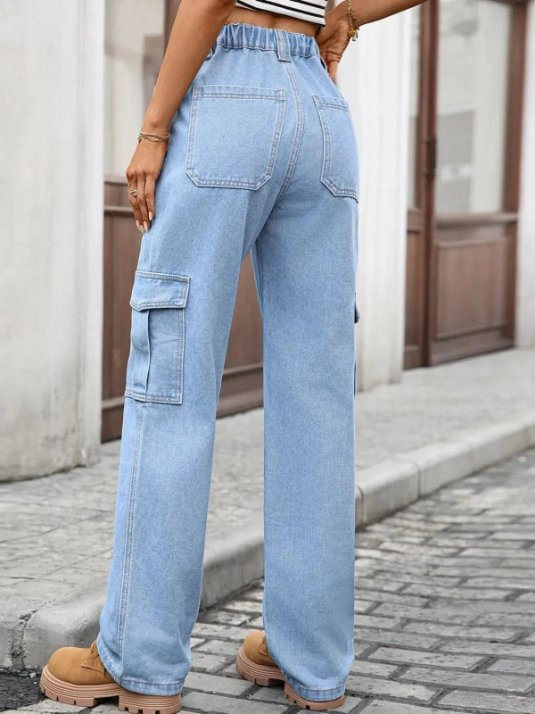 High - Waisted Cargo Jeans - ShalayeFashion