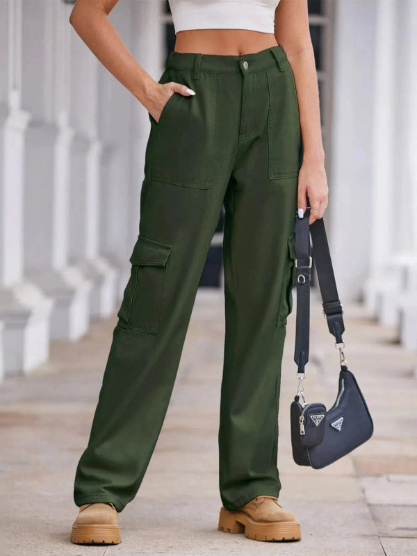 High - Waisted Cargo Jeans - ShalayeFashion