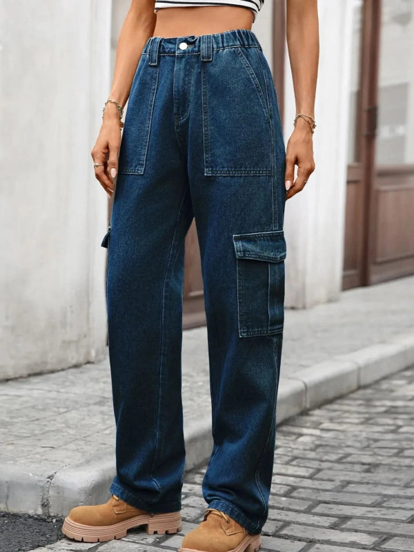 High - Waisted Cargo Jeans - ShalayeFashion