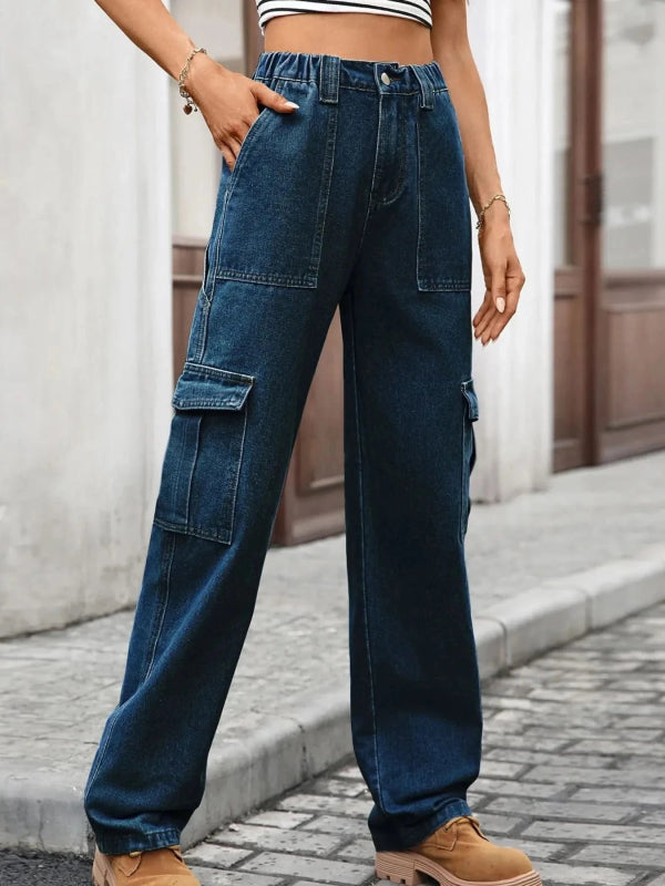 High - Waisted Cargo Jeans - ShalayeFashion