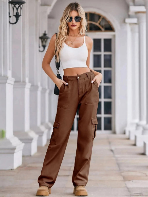 High - Waisted Cargo Jeans - ShalayeFashion
