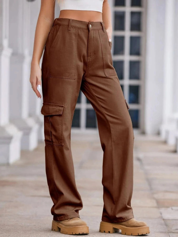 High - Waisted Cargo Jeans - ShalayeFashion