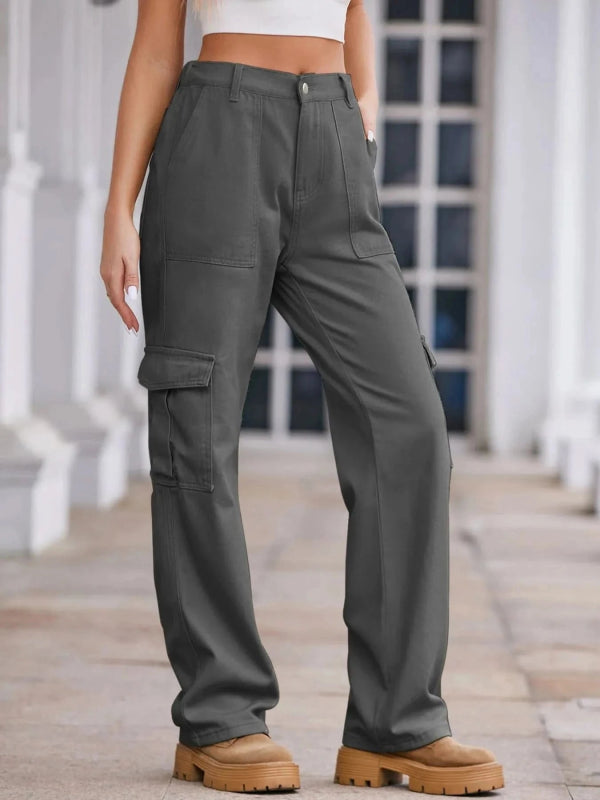High - Waisted Cargo Jeans - ShalayeFashion
