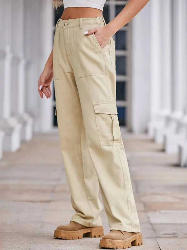 High - Waisted Cargo Jeans - ShalayeFashion