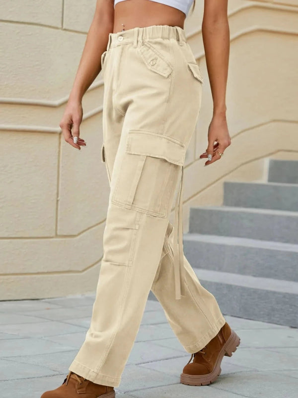 High Waisted Cargo Pocket Jeans - ShalayeFashion