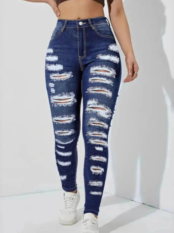 High Waisted Distressed Skinny Jeans - ShalayeFashion