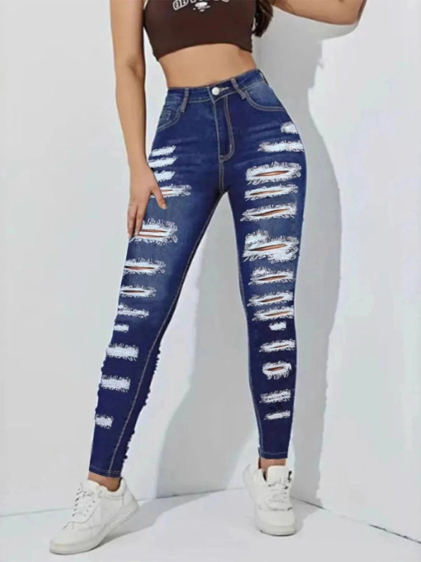 High Waisted Distressed Skinny Jeans - ShalayeFashion