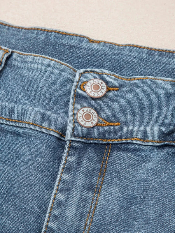 High - Waisted Flare Jeans with Seam Detail - ShalayeFashion