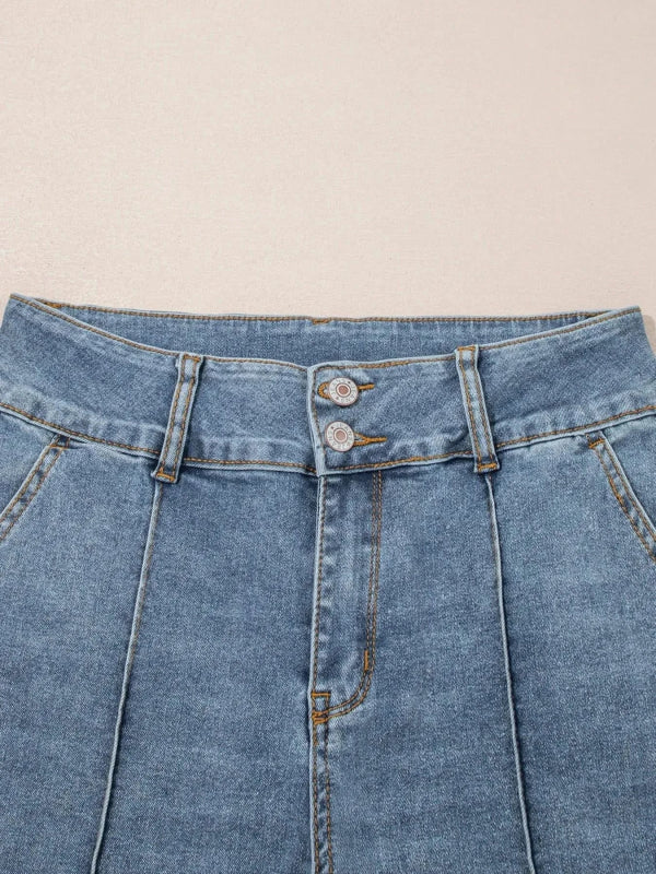 High - Waisted Flare Jeans with Seam Detail - ShalayeFashion