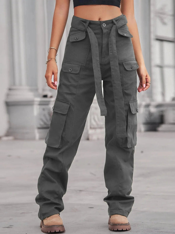 High - Waisted Multi - Pocket Cargo Jeans - ShalayeFashion