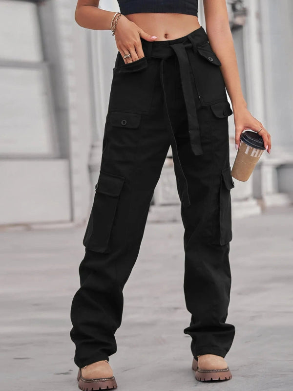 High - Waisted Multi - Pocket Cargo Jeans - ShalayeFashion