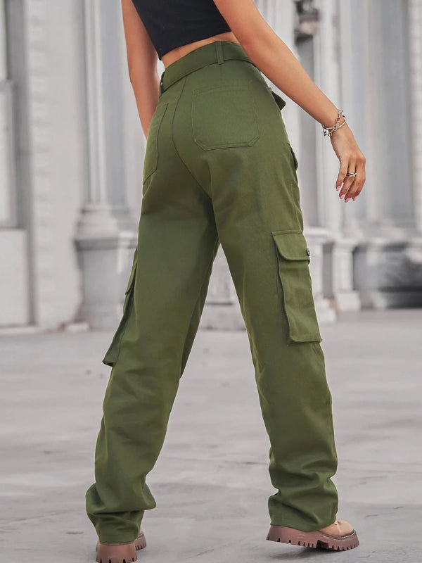 High - Waisted Multi - Pocket Cargo Jeans - ShalayeFashion