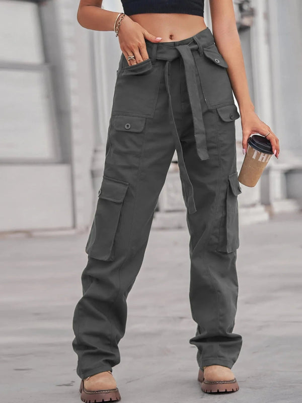 High - Waisted Multi - Pocket Cargo Jeans - ShalayeFashion
